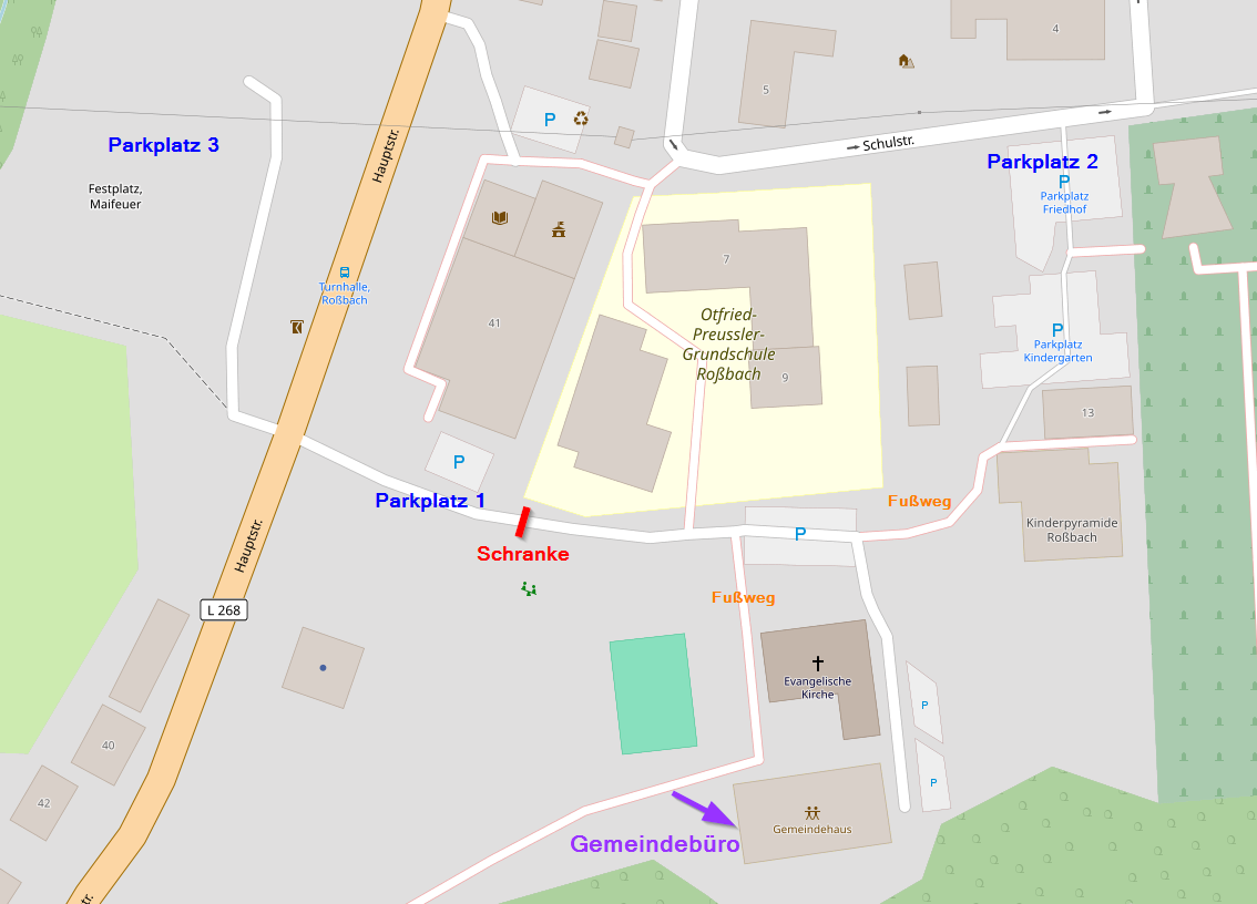 Parken am Gemeindebüro Roßbach